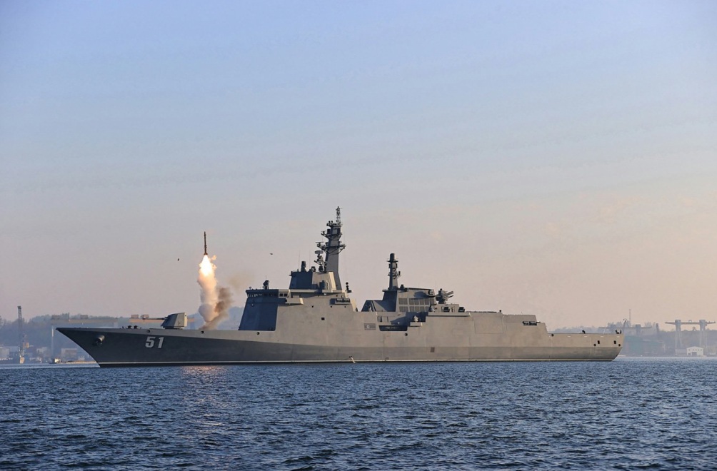 The claimed “supersonic cruise missile” weapon fired from one of the stern magazines. KCNA