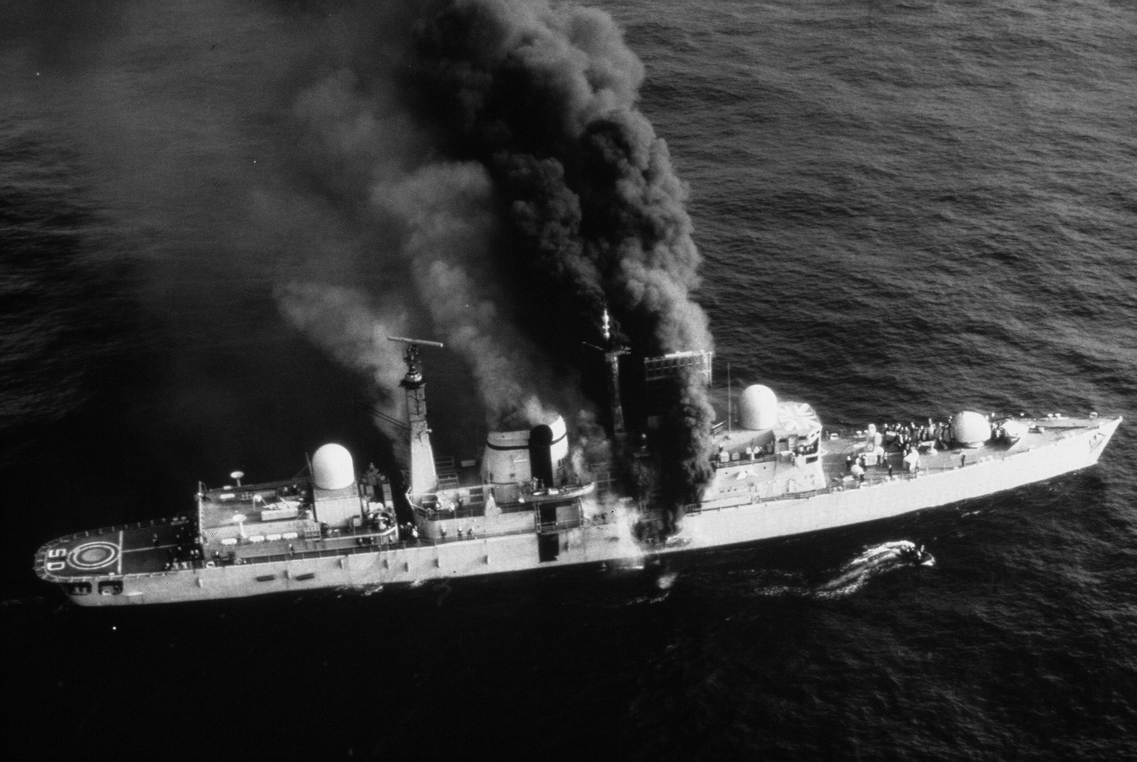 HMS Sheffield hit by Exocet