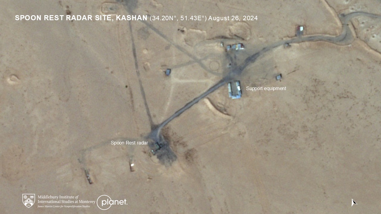 A Planet satellite image, marked by James Martin Centre, reveals radar positions around Iran’s Natanz nuclear site.