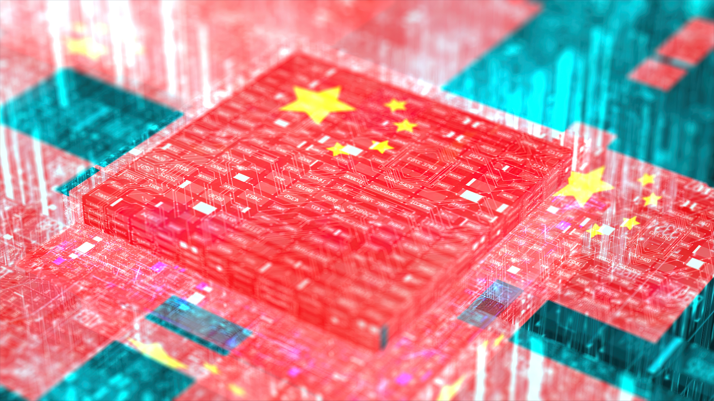 Processor Unit, Chip War. The Chip Crisis, The World's Big Problem. China Flag.