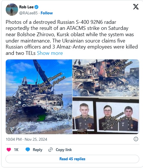 Ukraine's ATACMS Strike Destroys Russian S-400 in Kursk