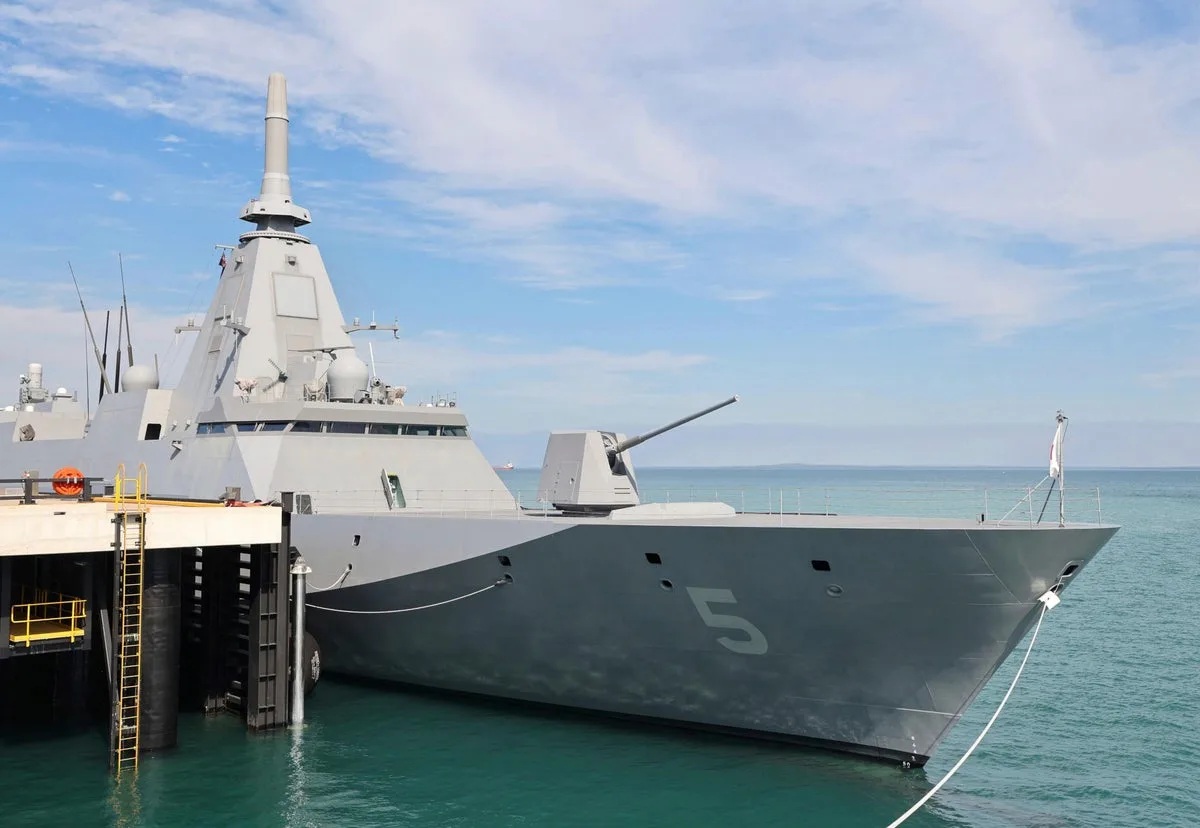Japanese warship the JS Yahagi, a Mogami-class stealth frigate from Japan’s Maritime Self-Defense Force, seen docked in Darwin, Australia, in June